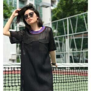 English Factory Anthropologie Black Mesh Sporty Sheer Dress size small